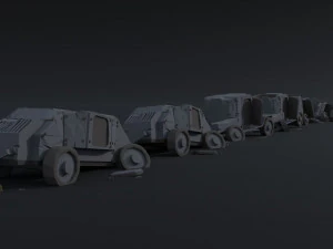 Cartoon Dieselpunk armored cars 3 Polygonal Style 3D Model