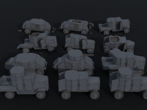 Cartoon Dieselpunk armored cars 3 Polygonal Style 3D 모델