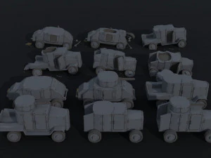 Cartoon Dieselpunk armored cars 3 Polygonal Style 3D Model