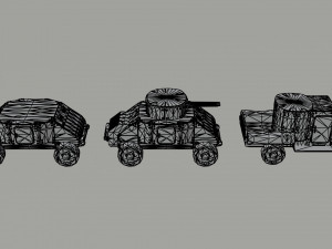 Cartoon Dieselpunk armored cars 3 Polygonal Style 3D 모델