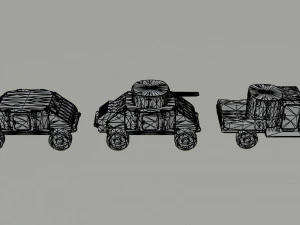 Cartoon Dieselpunk armored cars 3 Polygonal Style 3D Model