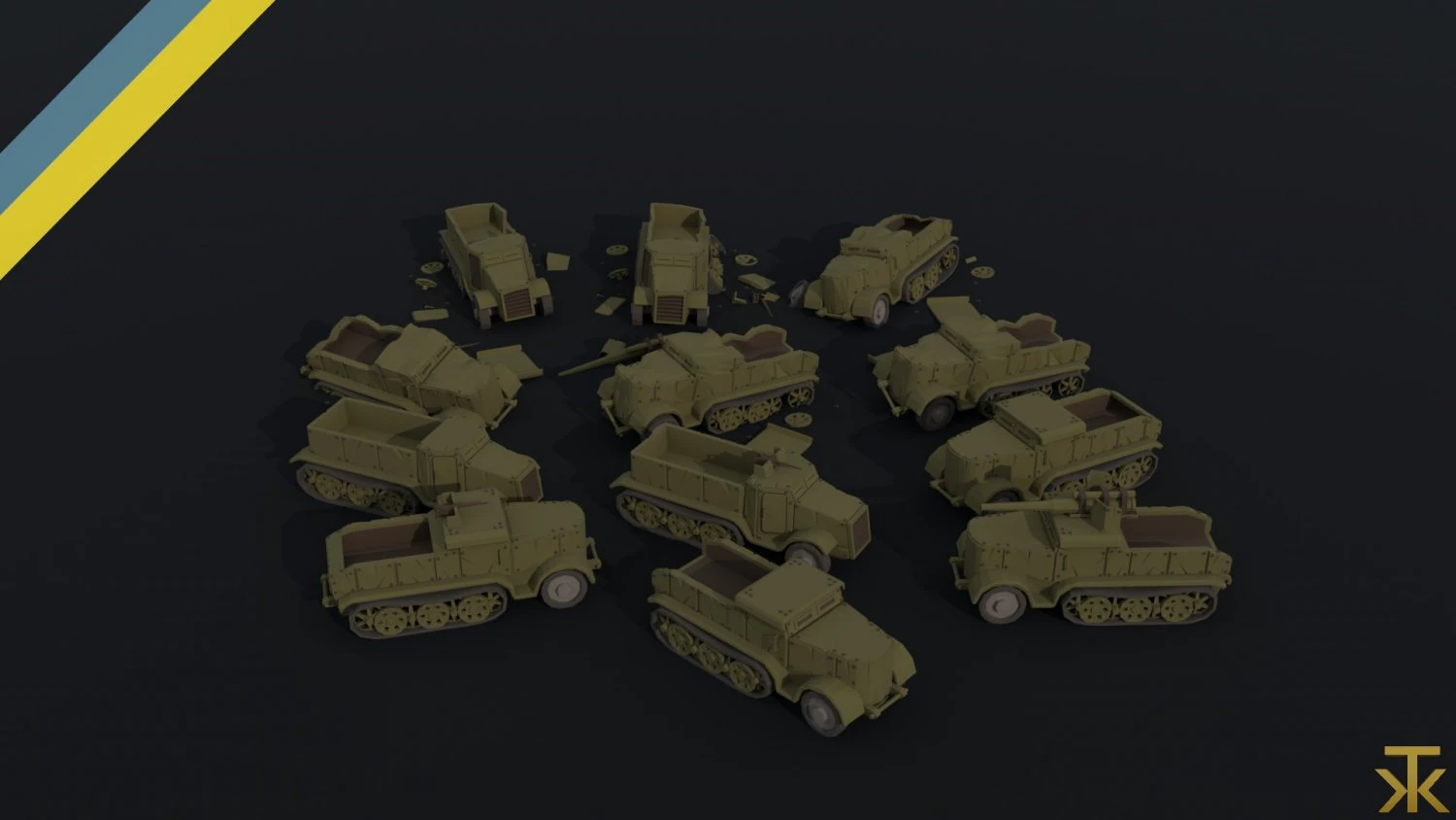 Cartoon Dieselpunk armored cars 2 Polygonal Style 3D Model .c4d .max .obj .3ds .fbx .stl .blend 