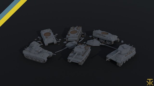Cartoon Dieselpunk tanks Polygonal Style Modelo 3D .c4d .max .obj .3ds .fbx .stl .blend 