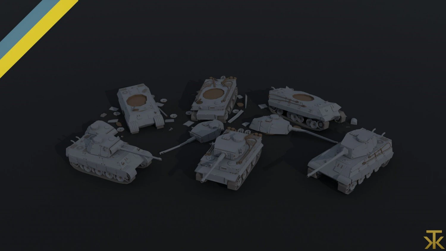 Cartoon Dieselpunk tanks Polygonal Style 3D Model .c4d .max .obj .3ds .fbx .stl .blend 