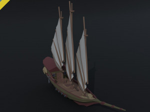 Cartoon medieval fantasy ship Polygonal Style 3D Model