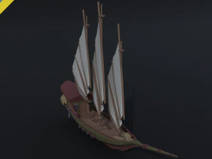 &Ccedil;izgi film orta&ccedil;ağ fantezi gemisi &Ccedil;okgen Stil 3D Model