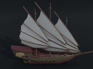 Cartoon medieval fantasy ship Polygonal Style 3D Model