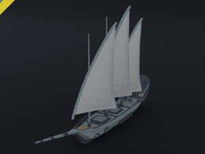 Cartoon medieval fantasy ship 2 Polygonal Style 3D Model