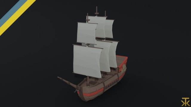 Cartoon medieval ship 2 Polygonal Style Model 3D .c4d .max .obj .3ds .fbx .stl .blend 