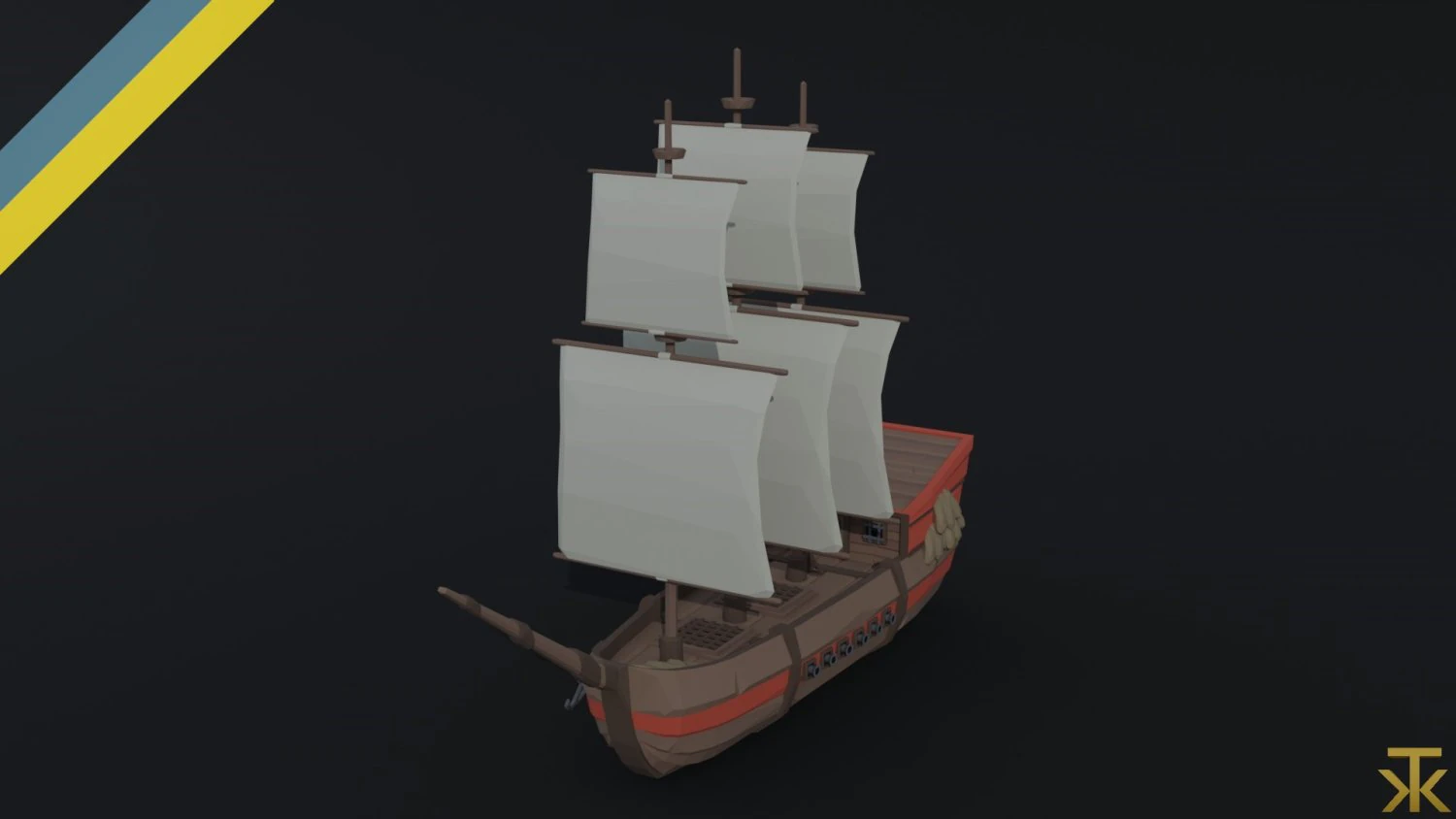 Cartoon medieval ship 2 Polygonal Style 3D Model .c4d .max .obj .3ds .fbx .stl .blend