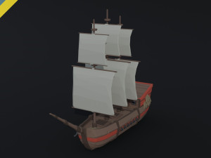 Cartoon medieval ship 2 Polygonal Style 3D Model
