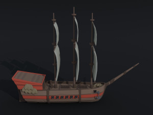 Cartoon medieval ship 2 Polygonal Style Model 3D