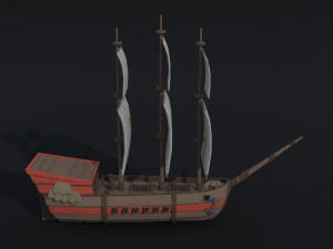 Cartoon medieval ship 2 Polygonal Style 3D Model