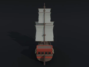 Cartoon medieval ship 2 Polygonal Style 3D Model