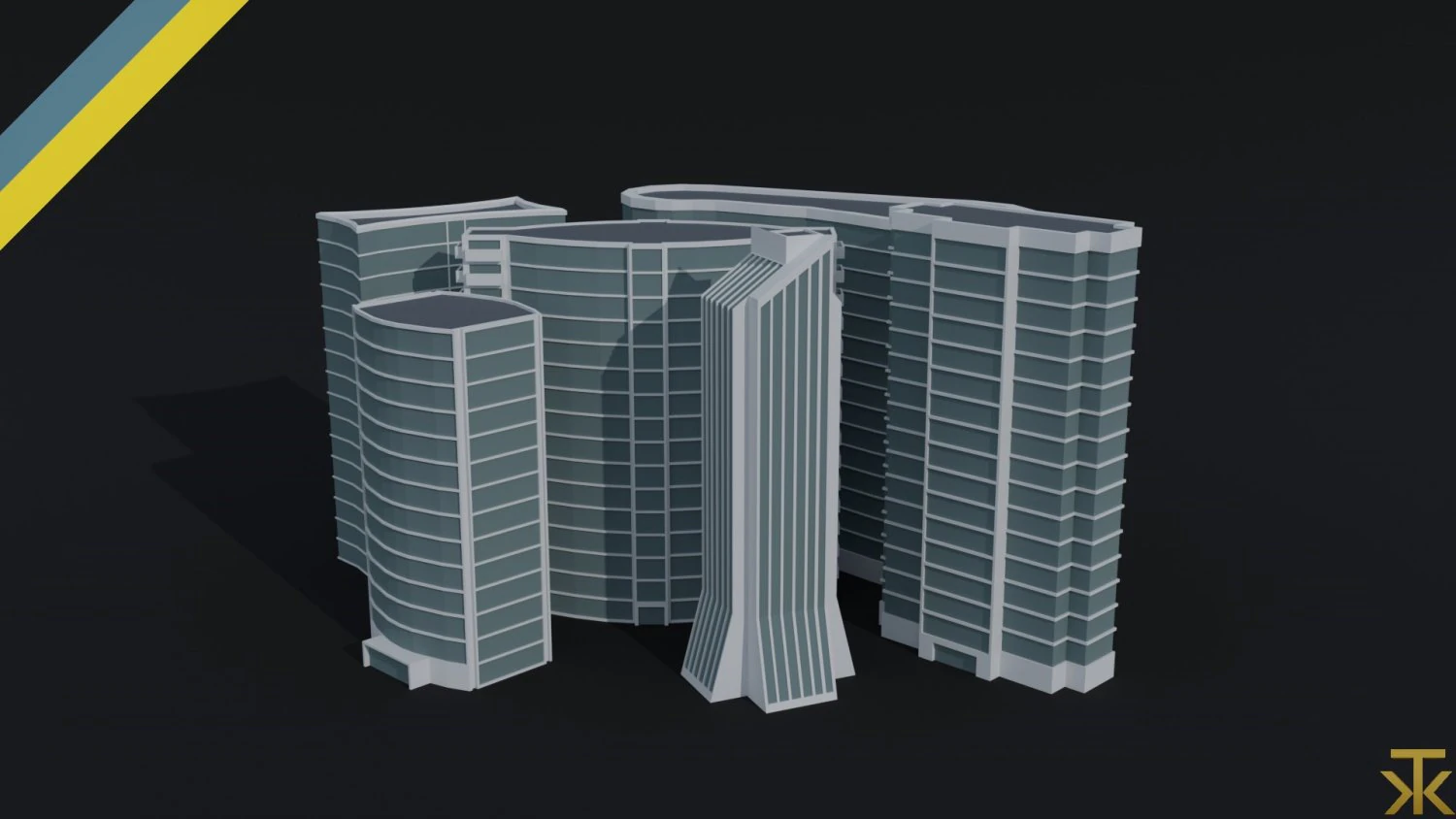 Cartoon skycrapers 2 Polygonal Style 3D Model .c4d .max .obj .3ds .fbx .stl .blend