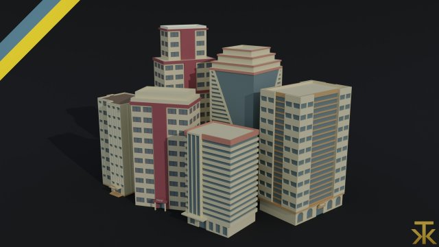 Cartoon city hotel kit Polygonal Style 3D Model .c4d .max .obj .3ds .fbx .stl .blend 
