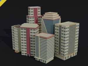 Kit de hotel urbano de dibujos animados estilo poligonal Modelo 3D