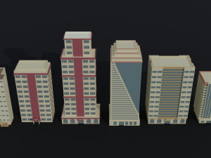 Cartoon city hotel kit Polygonal Style 3D Model