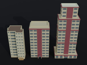 Cartoon city hotel kit Polygonal Style 3D Model