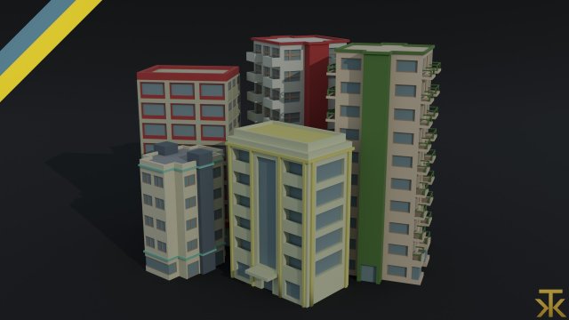 Cartoon city apartments Polygonal Style Model 3D .c4d .max .obj .3ds .fbx .stl .blend 