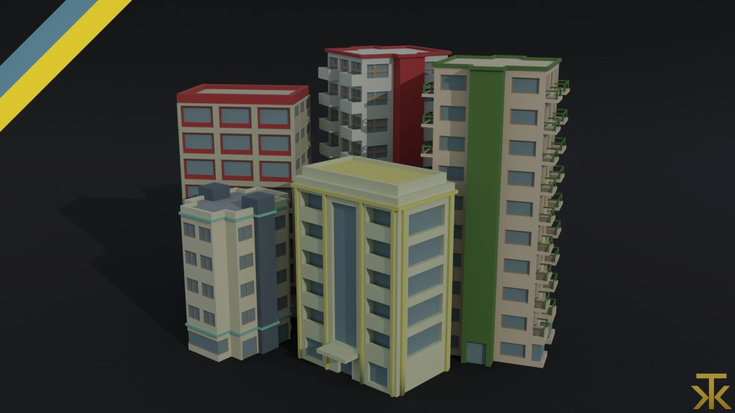 Cartoon city apartments Polygonal Style 3D Model .c4d .max .obj .3ds .fbx .stl .blend 