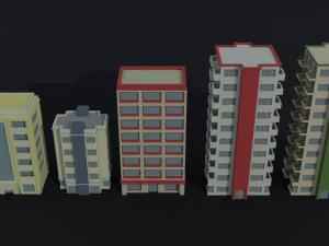 Cartoon city apartments Polygonal Style 3D Model