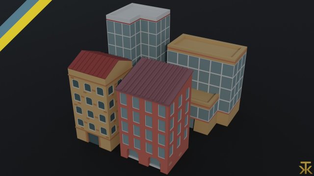 Cartoon city houses Polygonal Style Modelo 3D .c4d .max .obj .3ds .fbx .stl .blend 