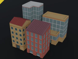 Casas de ciudad de dibujos animados estilo poligonal Modelo 3D