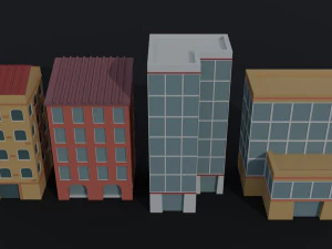 Cartoon city houses Polygonal Style 3D Model