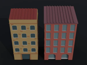 Cartoon city houses Polygonal Style 3D Model