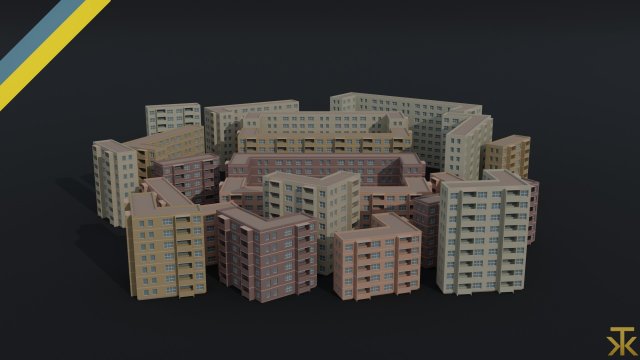 Cartoon city apartments kit Polygonal Style Modelo 3D .c4d .max .obj .3ds .fbx .stl .blend 