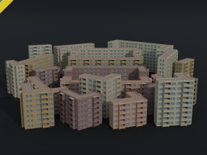 Cartoon city apartments kit Polygonal Style Modèle 3D