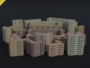 Kit de apartamentos de ciudad de dibujos animados estilo poligonal Modelo 3D