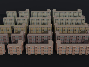 Cartoon city apartments kit Polygonal Style Modelo 3D