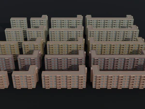 Cartoon city apartments kit Polygonal Style 3D Model