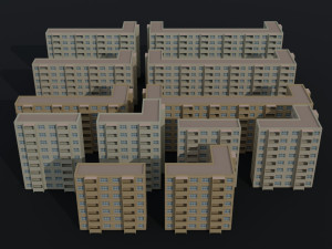 Cartoon city apartments kit Polygonal Style Modelo 3D