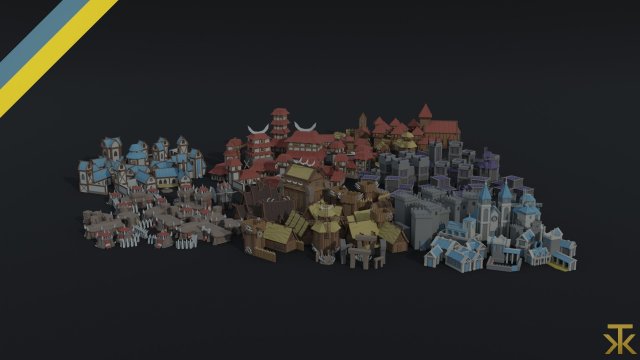 Cartoon fantasy citys asset Polygonal Style Modelo 3D .c4d .max .obj .3ds .fbx .stl .blend 