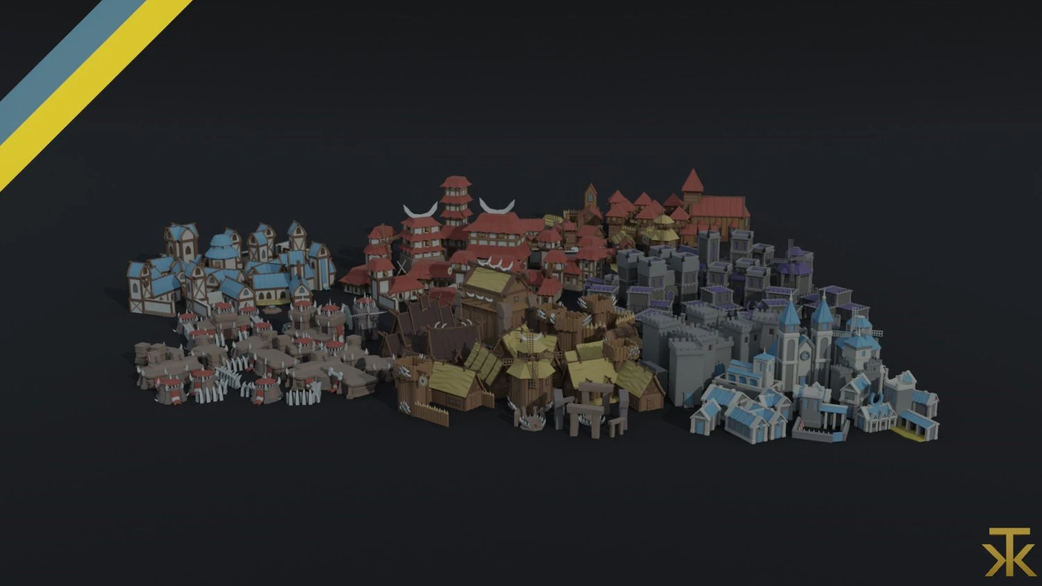 Cartoon fantasy citys asset Polygonal Style 3D Model .c4d .max .obj .3ds .fbx .stl .blend