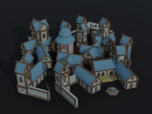 Cartoon fantasy citys asset Polygonal Style 3D Model