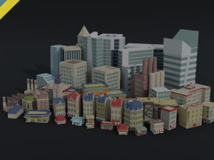 Cartoon City Asset Polygonal Style 3D Model