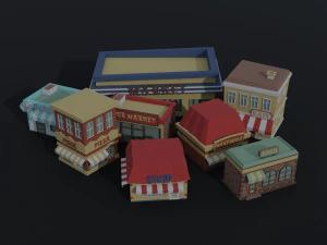 Cartoon City Asset Polygonal Style 3D Model