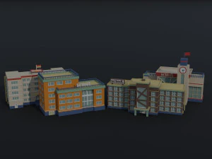 Cartoon City Asset Polygonal Style 3D Model