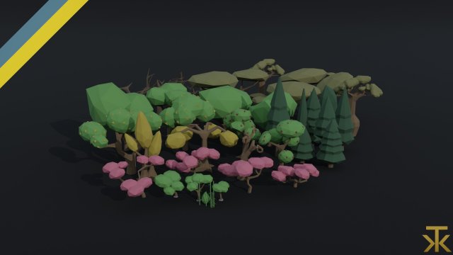 Cartoon fantasy trees asset Polygonal Style 3D Model .c4d .max .obj .3ds .fbx .stl .blend 