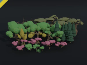 Ativo de &aacute;rvores de fantasia de desenho animado estilo poligonal Modelo 3D