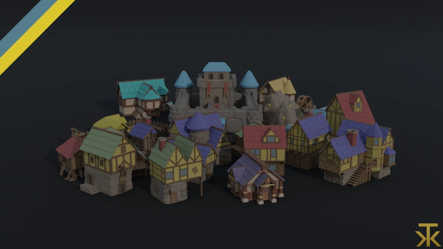 Cartoon medieval city asset Polygonal Style 3D Model .c4d .max .obj .3ds .fbx .stl .blend 