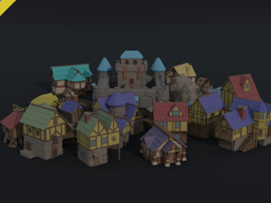 Cartoon medieval city asset Polygonal Style 3D Model