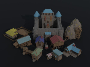 Cartoon medieval city asset Polygonal Style 3D Model