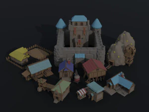 Cartoon medieval city asset Polygonal Style 3D Model