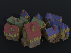 Cartoon medieval city asset Polygonal Style 3D Model