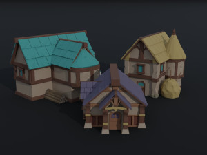 Cartoon medieval city asset Polygonal Style 3D Model